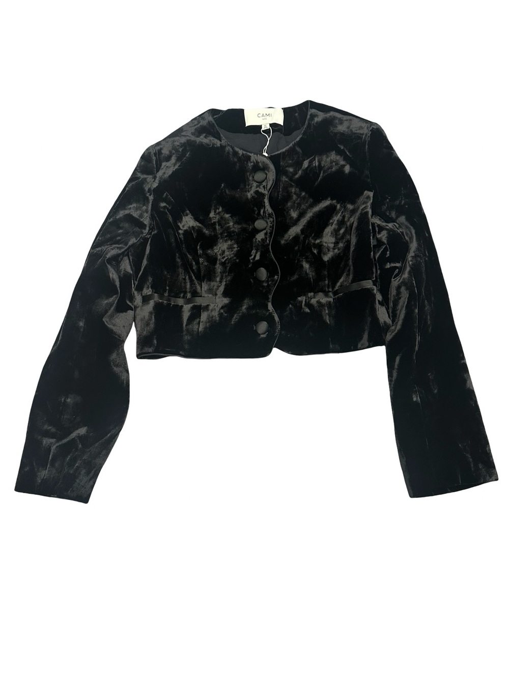NWT Cami Women’s XL Black Velvet Cropped Blazer with Covered Buttons